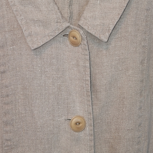 Flax 100% Linen Lagenlook Button Up Collared Shirt Jacket Tan Size 18 - Picture 3 of 10